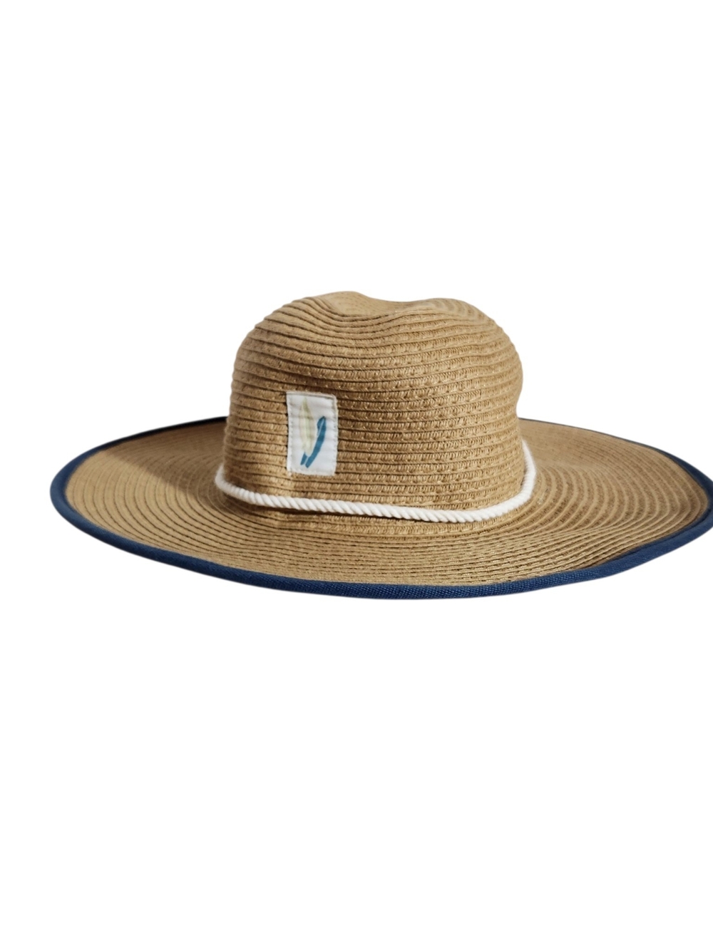 Caribbean Joe Kids Straw Sun Hat with Blue Trim and Chin Strap NWT One Size